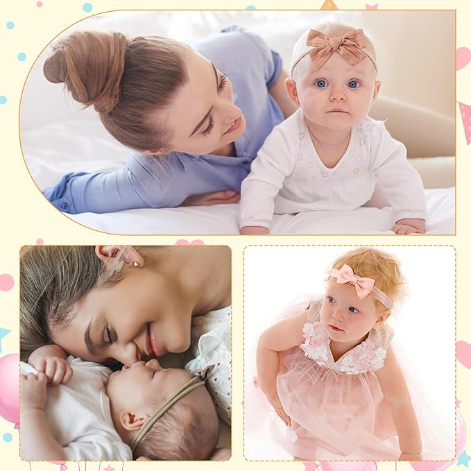 20 Pack Baby Girls Hair Bows Headbands Nylon Elastic Hair Bands Ribbon Bow Hair Accessories for Newborns Infants Toddlers Photo Props