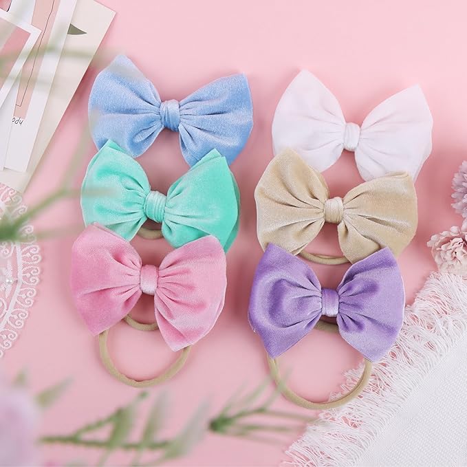 YanJie Velvet Baby Headbands Nylon Baby Girl Bows Soft Handmade Newborn Bows Hair Accessories for Infants Toddlers Child 6 Pack