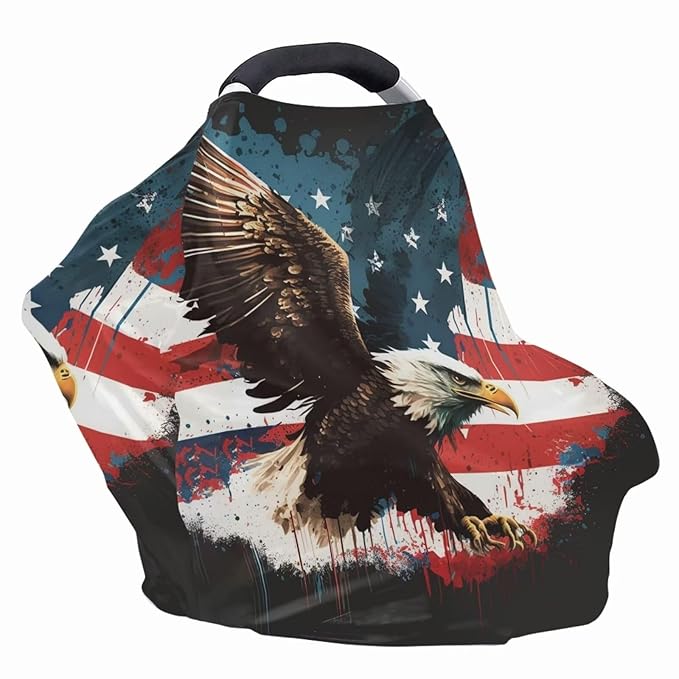 ZFRXIGN Bald Eagle Nursing Cover Breastfeeding Covers American Flag Shopping Cart Cover for Girls Boys Stretchy Infant Carseat Canopy, Shopping Cart Covers