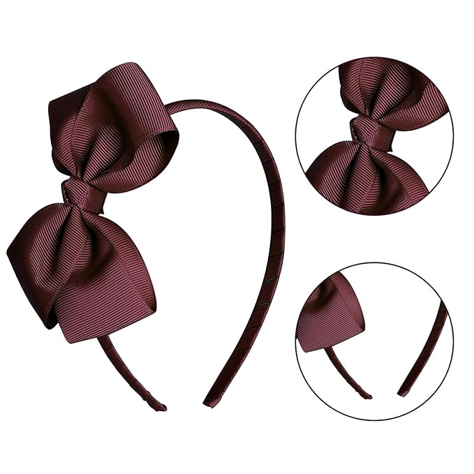 Maroon Bow Headband & 2 Pcs 4 Inch Hair Bows Set, Black School Hair Accessories for Little Toddler School Girls (Maroon)