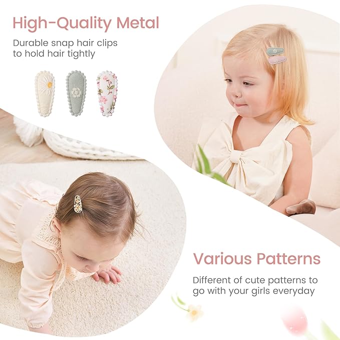 YLEN YHXX 20 PCS Mini Baby Barrettes 1.5 Inches Cute Floral Print Toddler Hair Clips Non Slip Wrapped Girls Hair Accessories
