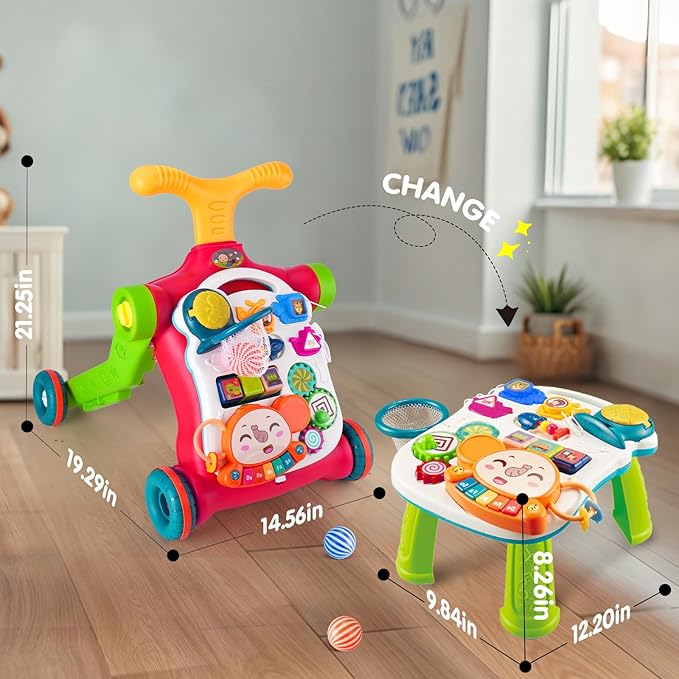AuntyFey Baby Walker, 5 in 1 Push Walker, Baby Walking Walkers Push Toy for Girls, Girl Toddler Push Toy, Infant Walker, OrangeRed