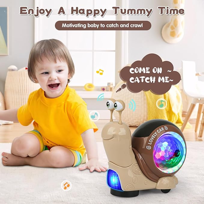 Baby Toddler Crawling Toys 6-12 Months, Musical Snail Baby Toy, Infant Crawling Tummy Time Development Toys Boy Girl Christmas Birthday Gifts
