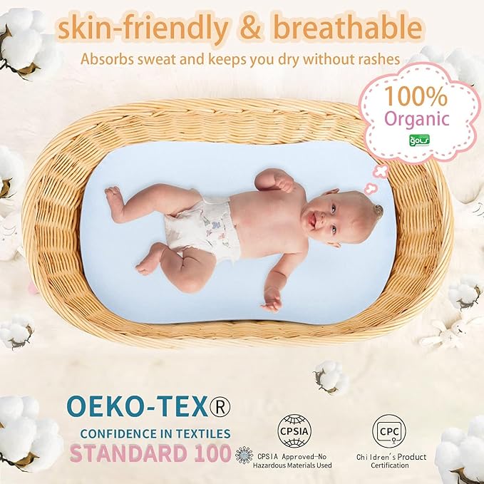 Pucmaoci Organic Waterproof Baby Lounger Covers | 100% Organic Cotton| Removable Cover with Waterproof Liner | Machine Washable and Dry (Cover only) (Blue)