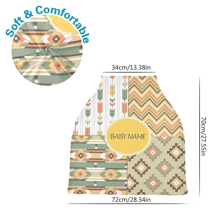 Personalized Boho Arrow Baby Car Seat Cover for Girls Boys Newborn, Custom Baby Carseat Canopy with Name, Multiuse Nursing Covers, Infant Stroller Cover, Breastfeeding Scarf