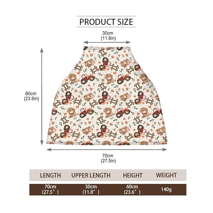 5-in-1 Unisex Farm Animals Floral Pattern Baby Carseat Stroller Cover for Boys Girls, Highland Cow Flower Tractor Infant Toddler Privacy Nursing Breastfeeding Canopy, Grocery Shopping Cart Cover-24x28