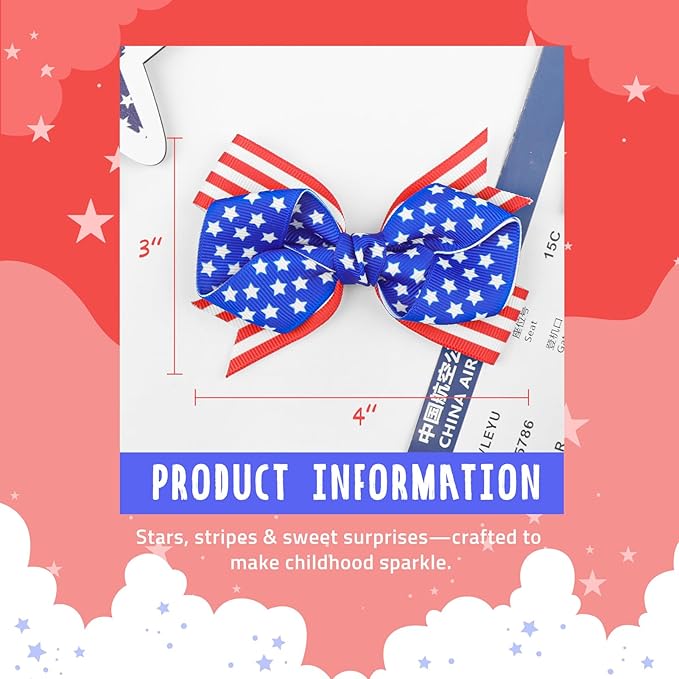 YanJie 4'' 4th of July Bow 2pcs Hair Clips American Flag Hairgrips Girls Patriotic Barrette Red Blue Hair Clips Independence Day Hair Accessories