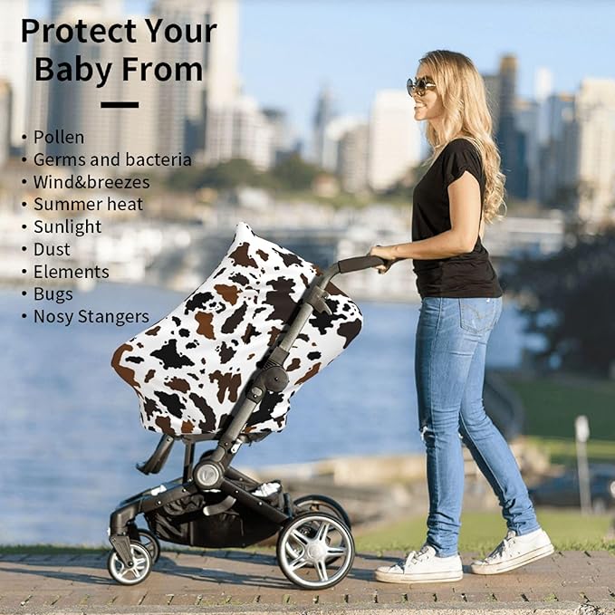 Brown Cow Print Western Baby Stuff Car Seat Covers Multi-Use Car Seat Canopy Carrier Cover, Breathable Breastfeeding Cover Boys & Girls