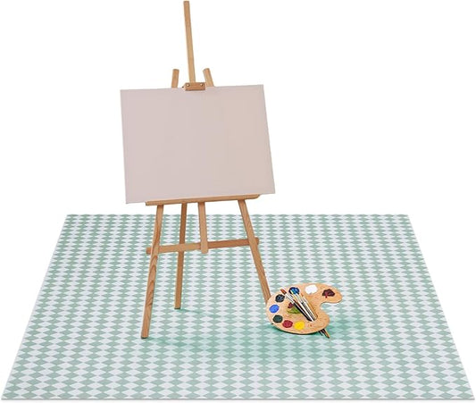 Drydiet 55x55 Inch Extra Large Craft & Painting Floor Mat - Waterproof Non-Slip PVC Art Rug, Floor Protector for Easel Painting Pottery Messy Projects, Washable Roll-up Spill Mat(Green, Argyle)