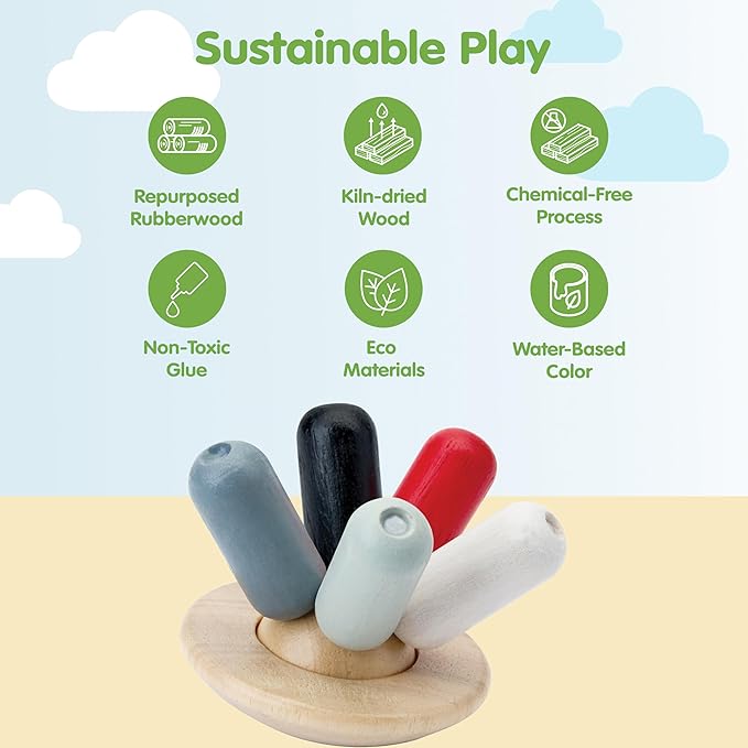 PlanToys® Wooden Flexi Jellyfish Baby Toy | Montessori Inspired Infant Toy for Sensory Play, Grasping & Motor Skill Development | Eco Friendly Clutch & Squeeze Toy