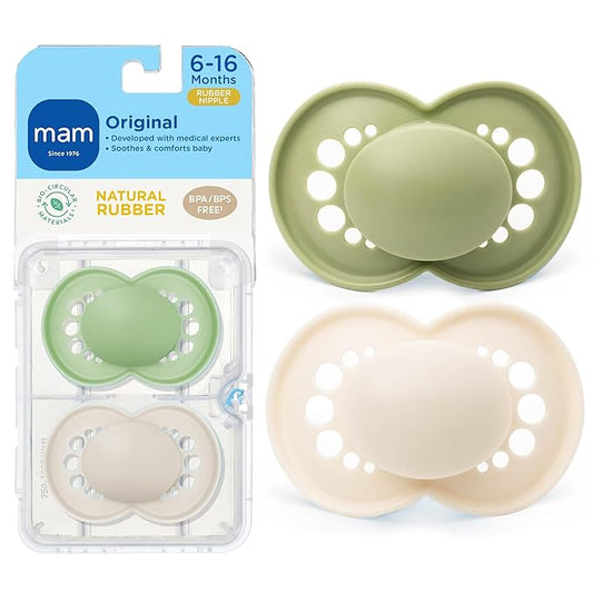 MAM Original Latex Baby Pacifier 6-16 Months, Binky for Newborn Babies, BPA-Free Skin Soft Silicone Nipple, Easy to Clean, Developed with Medical Experts, 2 Count, With Sterilizer Case, Made in Europe