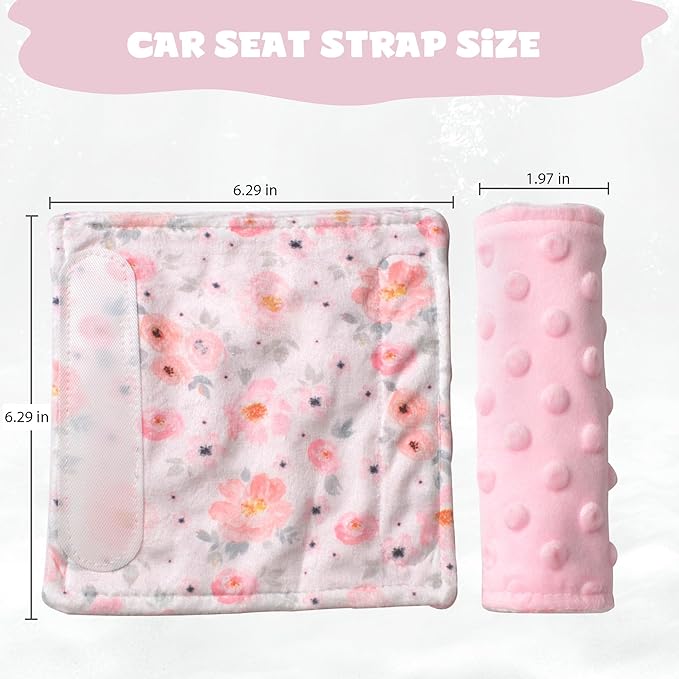 Car Seat Strap Covers for Babies Soft Car Seat Belt Covers, Mink Car Seat Straps Shoulder Pads for Boys and Girls, Flower