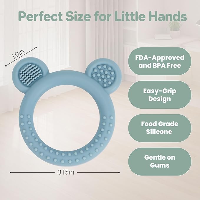 Eascrozn 3 Pack BabyTeething Toys, Teethers for Babies 3-6 6-12 Months, BPA Free Teething Relief Easy to Hold, Silicone Teether Toys for Baby Essentials