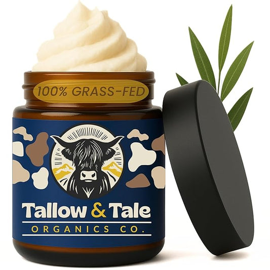 Tallow And Tale Grass-Fed & Finished Organic Tallow Cream | Face & Body Moisturizer | For Sensitive, Dry & Irritated Skin (8 OZ, Heaven Scent - Tea Tree & Rosemary)