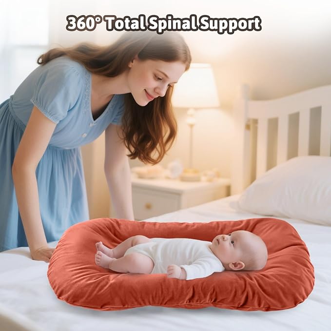 Baby Lounger, Baby Lounger for Newborn 0-24 Months, 100% Breathable Cotton Baby Nest for Tummy Time & Diaper Changes, Portable Infant Essentials for Home & Outdoor(Coffee)