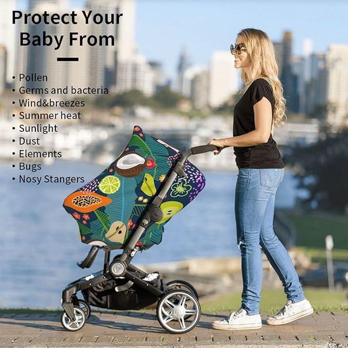 Tropical Garden Fruits Car Seat Cover for Baby Nursing Cover Breastfeeding Baby Carrier Cover Stretchy Carseat Canopy for Toddler Newborn Shower Gift