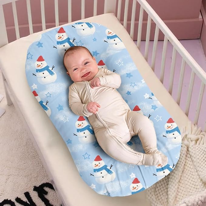 Cute Snowman Snuggle Me Lounger for Baby Nest Cover Baby Loungers Pillow Infant Lounger Sleeping for 0-12 Months Travel Infant Crib Covers