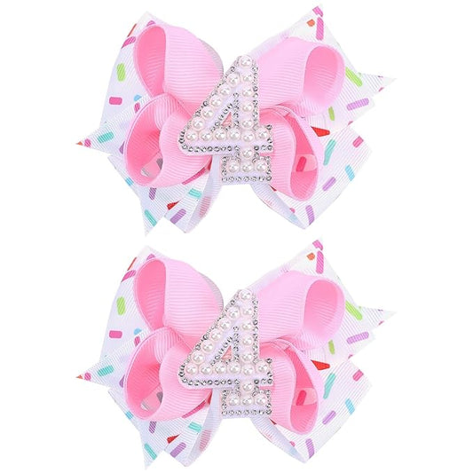 2PCS Hair Bows for Baby Girls Birthday - 4th Birthday Hair Bow Sweet Theme with Ice Cream Party, Pink Hair Accessories for Baby Toddler 1 2 3 4 5 6 Years, Outfit & Decorations