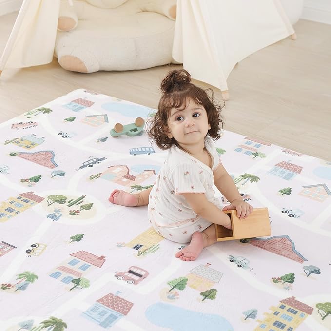 1.3" Thick Educational Baby Floor Play Mat 59x 71, Basic Padded Memory Foam Mat, Non-Slip Plush Playmat for Nursery Playroom Classroom (Community)