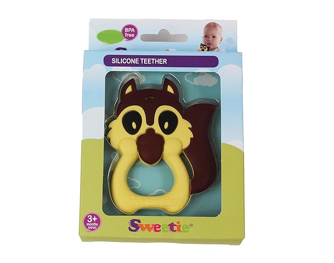 Sweetie TR032 Teether Teething Squirrel Toys Silicone Teething for Babies Silicone for Baby Teething (Yellow)