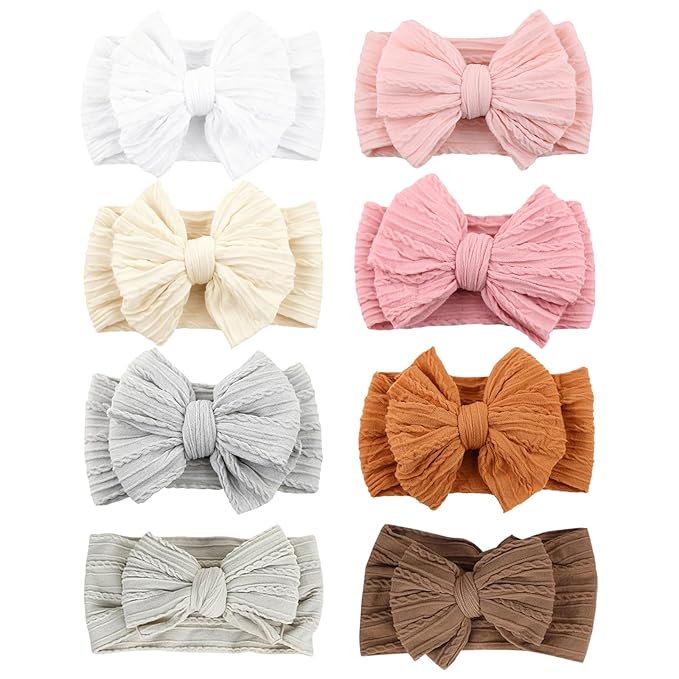 8 Pcs Baby Bows Headbands Soft Nylon Hairbands Super Elastic Headband Hair Accessories For Baby Girls Infant Toddler Essentials (8 Color-Green, Mid)