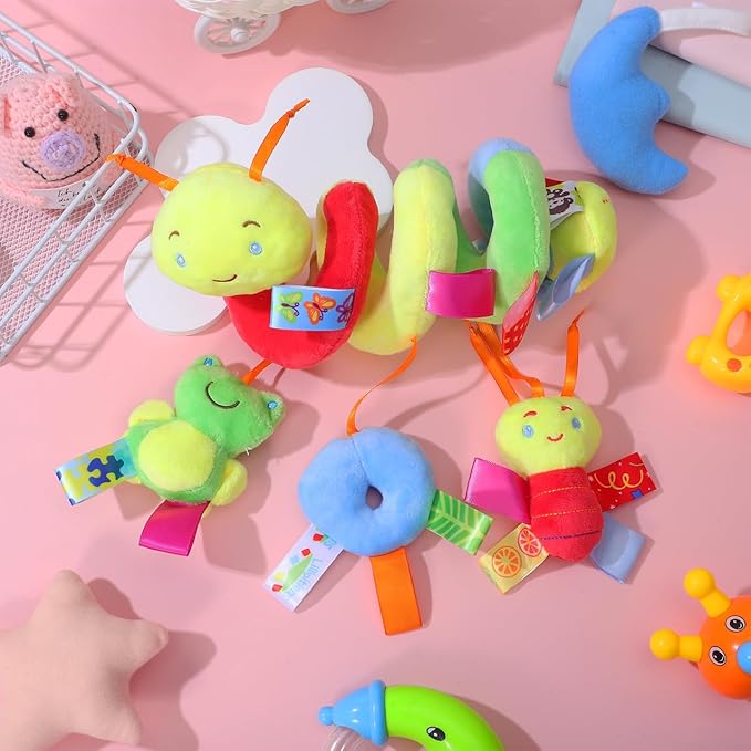 SEWACC Crib Hanging Rattles Toy Stroller Activity Toy with Ringing Bell Cartoon Insect Spiral Hanging Toys Crib Bed Around Rattle Bell for Infants Bed Stroller Car
