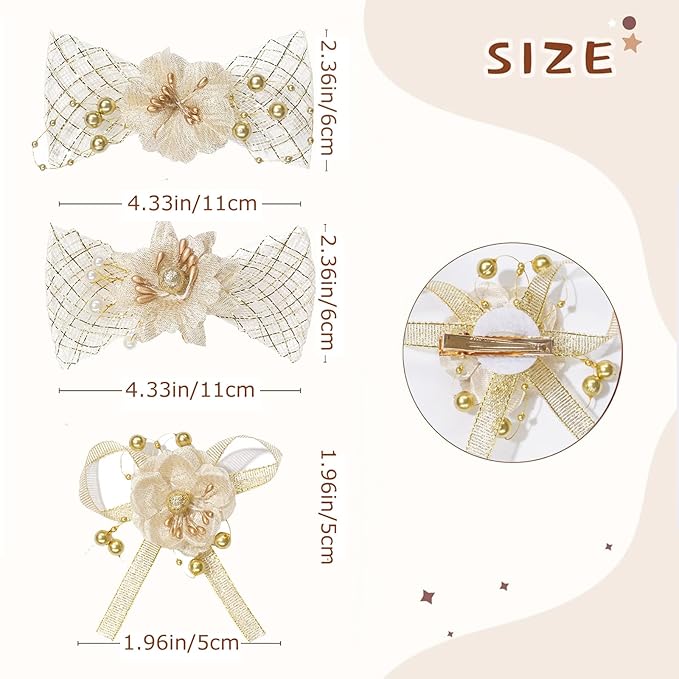 Baby Girls Floral Hair Bows Clips, 3Pcs Glitter Gold Flower Hair Barrettes Alligator Clips, Hair Accessories for Toddlers Kids Teens