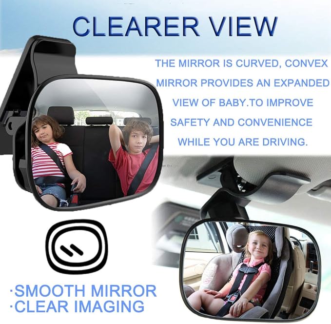 JONMON Automotive Interior Rearview Baby Mirror - Car Small Clip-On Adjustable Facing Back Rear View Seat Convex Mirror Clip on Car or Truck Sun Visor (Original)