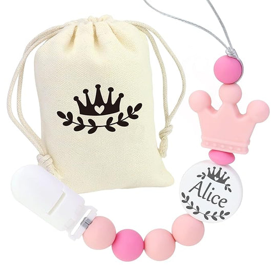 Custom Baby Pacifier Holder Clip with Name, Personalized Name Pacifier Clip for Boys and Girls Fits for Most Pacifiers (Pink)