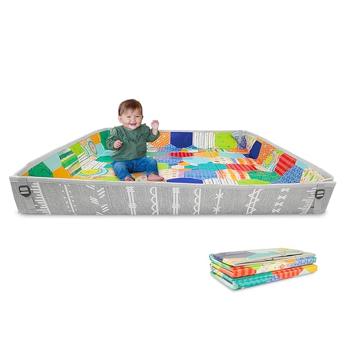 Infantino Foldable Soft Foam Mat & Super Soft Building Blocks, Easy-to-Hold for Babies & Toddlers, BPA-Free, Multi-Colored, 12-Piece Set