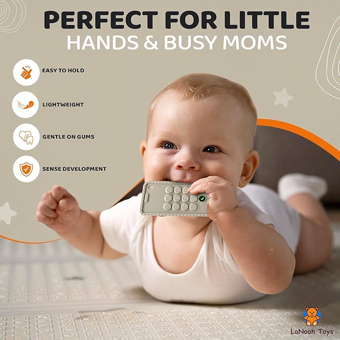 Baby Cellphone Teether: Soft BPA Free Teething Toy, Provides Relief for Your Little one While They are Teething. Gum Relief. Chew Toys (Beige)