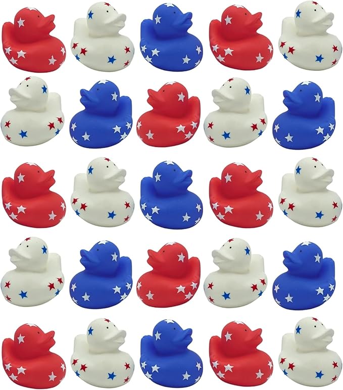 4E's Novelty Patriotic Rubber Ducks (24 Pack) Bulk 2" - 4th of July Party Favors, Patriotic Party Supplies Gifts toys for Kids Adults Fourth of July, Jeep Ducking