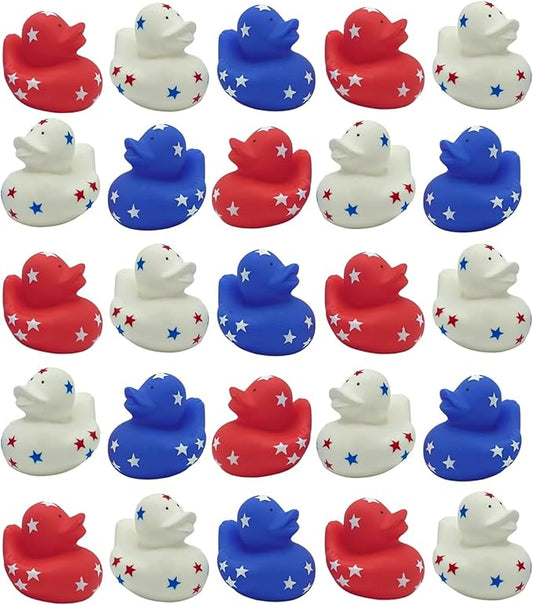 4E's Novelty Patriotic Rubber Ducks (24 Pack) Bulk 2" - 4th of July Party Favors, Patriotic Party Supplies Gifts toys for Kids Adults Fourth of July, Jeep Ducking
