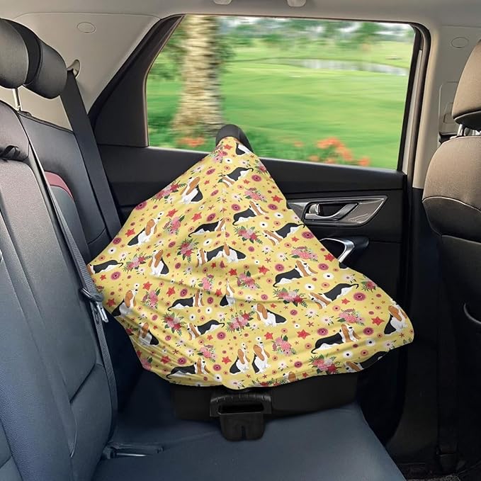 AFPANQZ Floral Dogs Baby Car Seat Canopy Nursing Cover Breastfeeding Scarf Shopping Cart Covers Stroller Sunshade High Chair Cover Car Seat Covers Girls Breathable