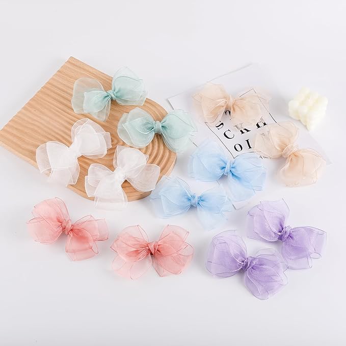 5.5-Inch Organza Double Hair Bows Alligator Clips Hair Accessories for Girls Toddler Kids Children Teens -Pink