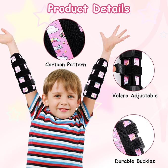 2 PCS Thumb Sucking Deterrent, Pink Clouds Thumb Guard for Kids Toddlers Nail Biting Treatment, Anti Nose Picking, Scratching Face, Elbow Immobilizer for Boys Girls, Finger Sucking Prevention