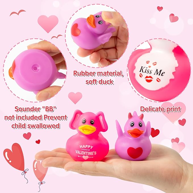 H1vojoxo Valentine’s Day Rubber Ducks - 20 Set Valentine's Day Rubber Ducks for Cruise Valentines Party Favor Duckies Cruise Duck Tags Kits for Pool Bath Toy Goodie Bag Fillers Classroom Exchange Gift