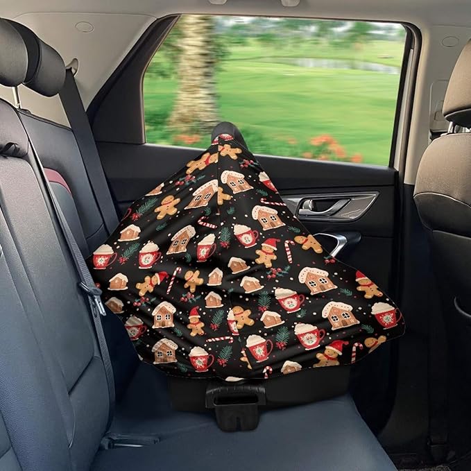 AFPANQZ Christmas Gingerbread Nursing Cover Breastfeeding Scarf Baby Car Seat Covers for Boys Girls Infant Carseat Canopy Stretchy Breathable Multi-Use Cover Up