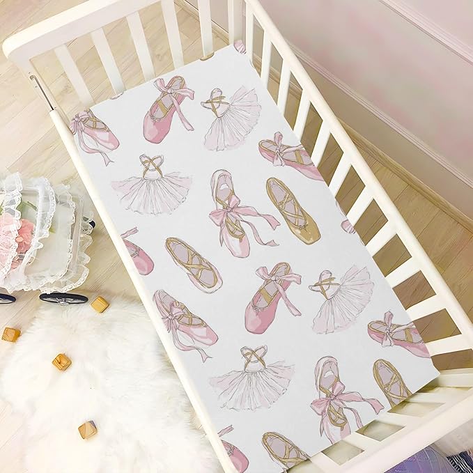 Baby Crib Sheet Ballet Shoes Ballerina Crib Mattress for Boys and Girls Playard Sheet Soft Breathable Fitted Baby Mattress Cover 52x28in
