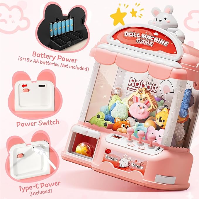 Large Claw Machine for Kids, Musical Electronic Arcade Game Console with Adjustable Sound, Christmas and Birthday Gift for Kids, Includes 30 Toys & 24 Game Coins & 20 Surprise Eggs