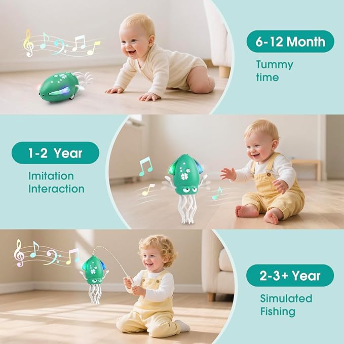 Baby Dancing Octopus Toys for 3 4 5 6+ Year Old Boy Girl, Magic Musical Crawling Tummy Time Toy, Led Light Dancing Squid Toy for Walking Toddlers, Kids Birthday