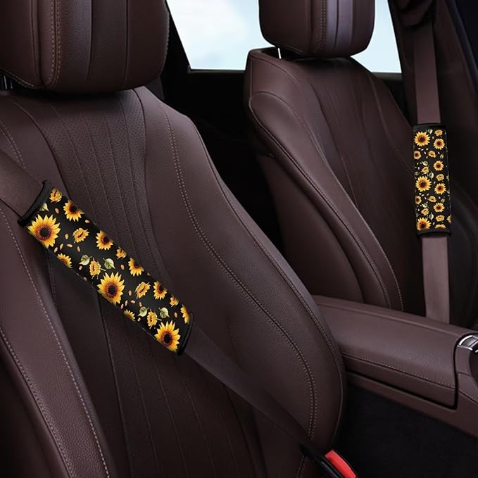 AFPANQZ Sunflowers Pattern Seat Belt Pad Cover for Women Adults Kids Safety Seatbelt Pad Cushion Adjustable Comfortable Driving Schoolbag Straps Pads