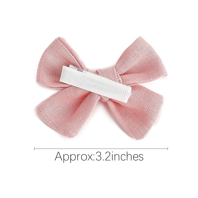 3.2'' Girls Pink Linen Hair Bows Clips - Alligator Clips Hair Accessories for Little Girls, Toddlers, Kids, and Teens