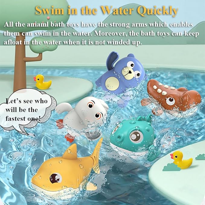 4 PCS Wind-Up Shark Bath Toys for Toddlers – 4-Pack Animal Swimming Water Toys, Battery-Free Wind Up Floating Bathtub Toys for Baby Boys Girls, Fun Shower Pool Gift Set (Shark)