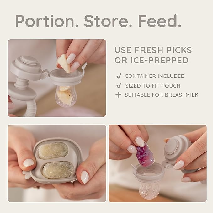 Baby Fruit Feeder & Popsicle Molds Set – Baby Food Feeder Nibbler, Breastmilk Popsicle Molds, Grip Handle, Safety Strap & Cleaning Brush – Feeding Essentials 6–12 Months – Grey