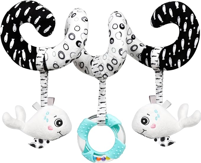 GKDOMS Baby Spiral Hanging Stroller and Car Seat Toys Black and White High Contrast Sensory Toy Newborn Plush Activity Toys Party Favors Quality Gifts for Baby Shower-Whale