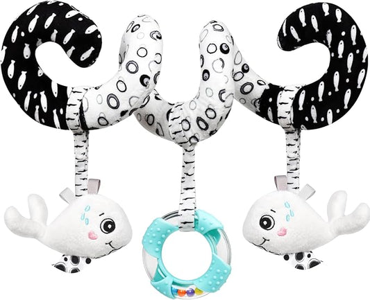 GKDOMS Baby Spiral Hanging Stroller and Car Seat Toys Black and White High Contrast Sensory Toy Newborn Plush Activity Toys Party Favors Quality Gifts for Baby Shower-Whale