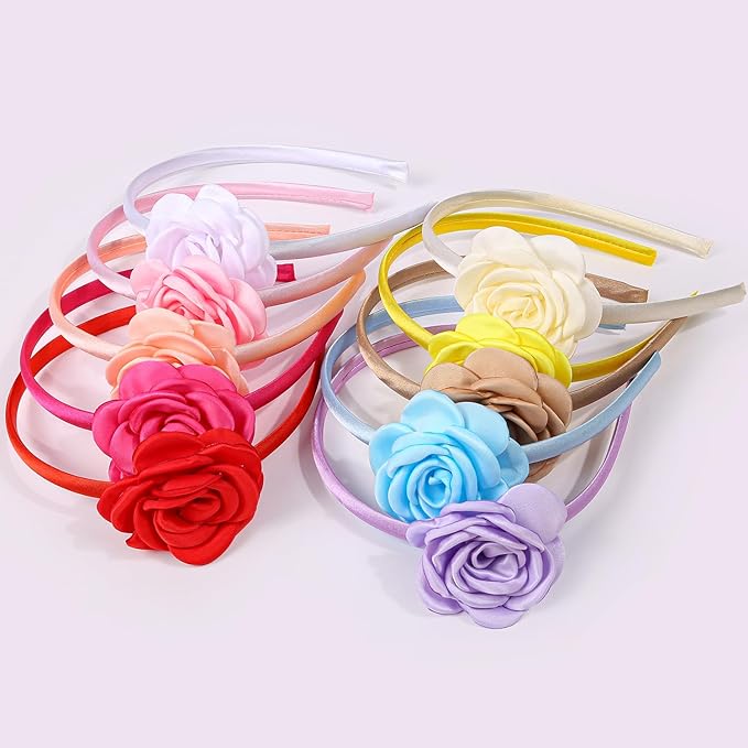 10pcs/set Fabric Rose Flower Headbands for Toddler Girls Floral Hairband Hoops Multiple Colors Flower Hair Accessories for Kids Teens