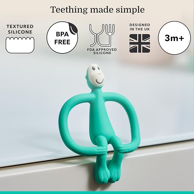 Matchstick Monkey Silicone Teether & Gel Applicator – Silicone Baby Teether, Easy-to-Grip, BPA-Free, Supports Self-Soothing & Early Brushing, 3 Months+, 4 Inches, Green