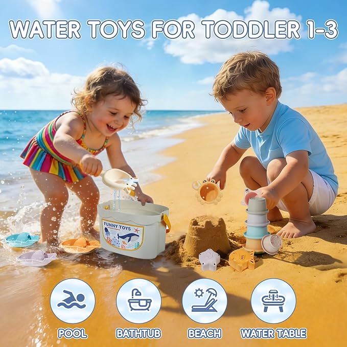 Baby Bath Toys, 21PCS Mold Free Bath Toys for Kids Ages 1-3 with Montessori Shape Sorter and Educational Stacking Cups for Babies 6-12 Months, Tub Water Pool Beach Toy for Toddler 1-3 with Storage Bin